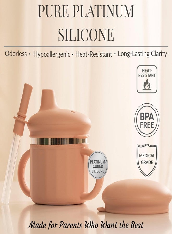 SELECTSHEN Stainless Steel Sippy Cup with Platinum Silicone Sleeve, Spill-Proof Spout & Pull-Proof Straw –Training Cup for Kids,Leak-Resistant, BPA-Free, Dishwasher Safe, with Handles & Brush - Image 2